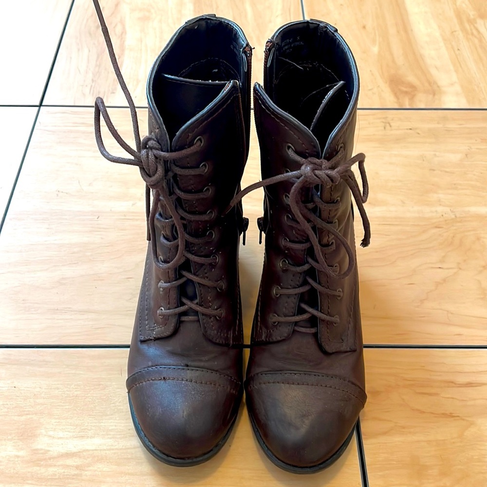 Brown combat heels